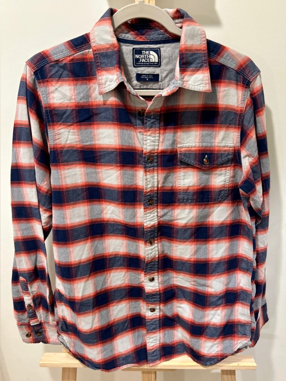 The North Face Shirt Mens S Blue Red Plaid Lightweight Button Down Casual